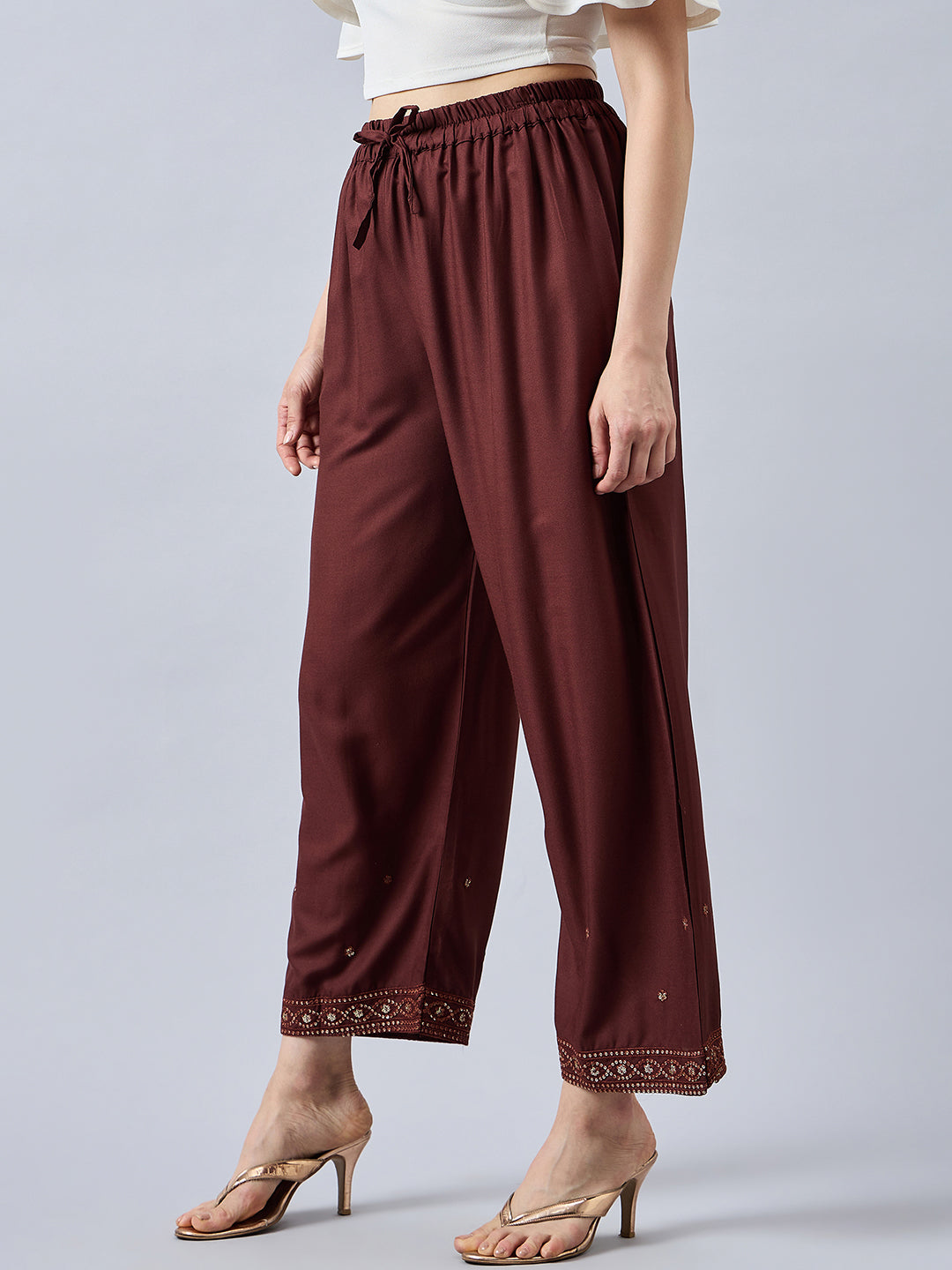 Brown Embellished Palazzo