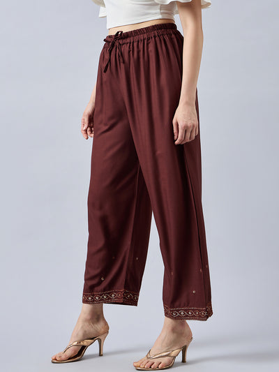 Brown Embellished Palazzo