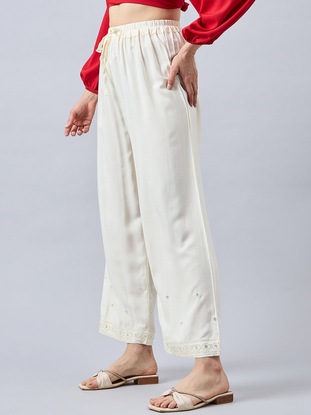 Off White Embellished Palazzo