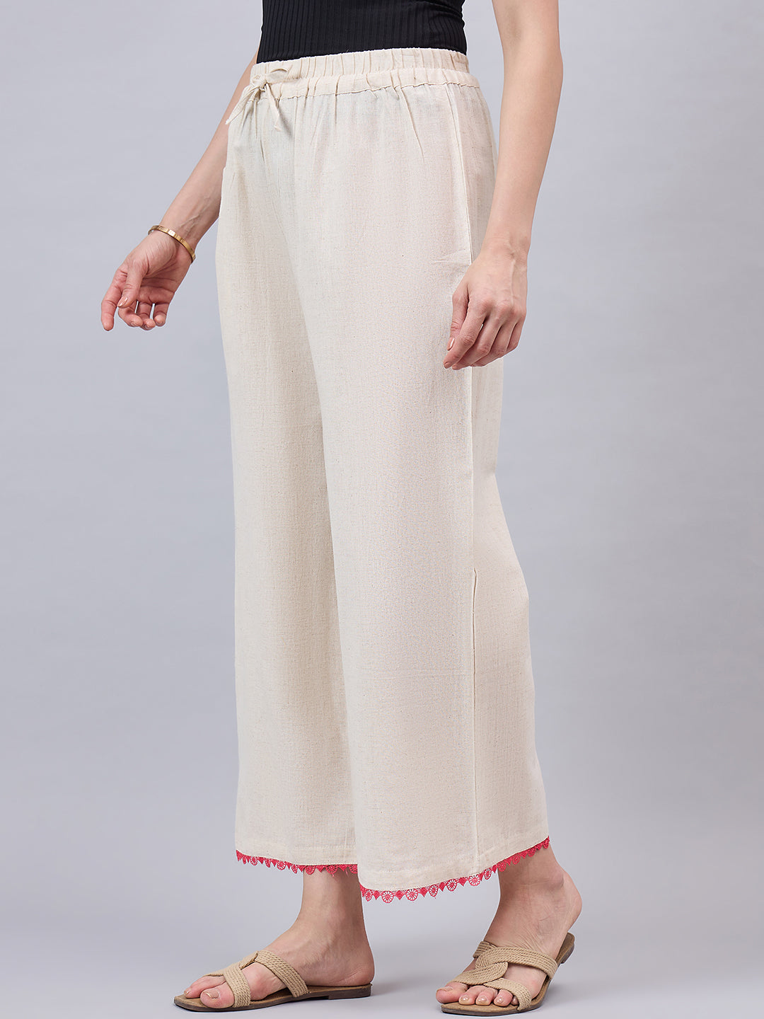 Cotton Palazzo With Pink Lace Detailing