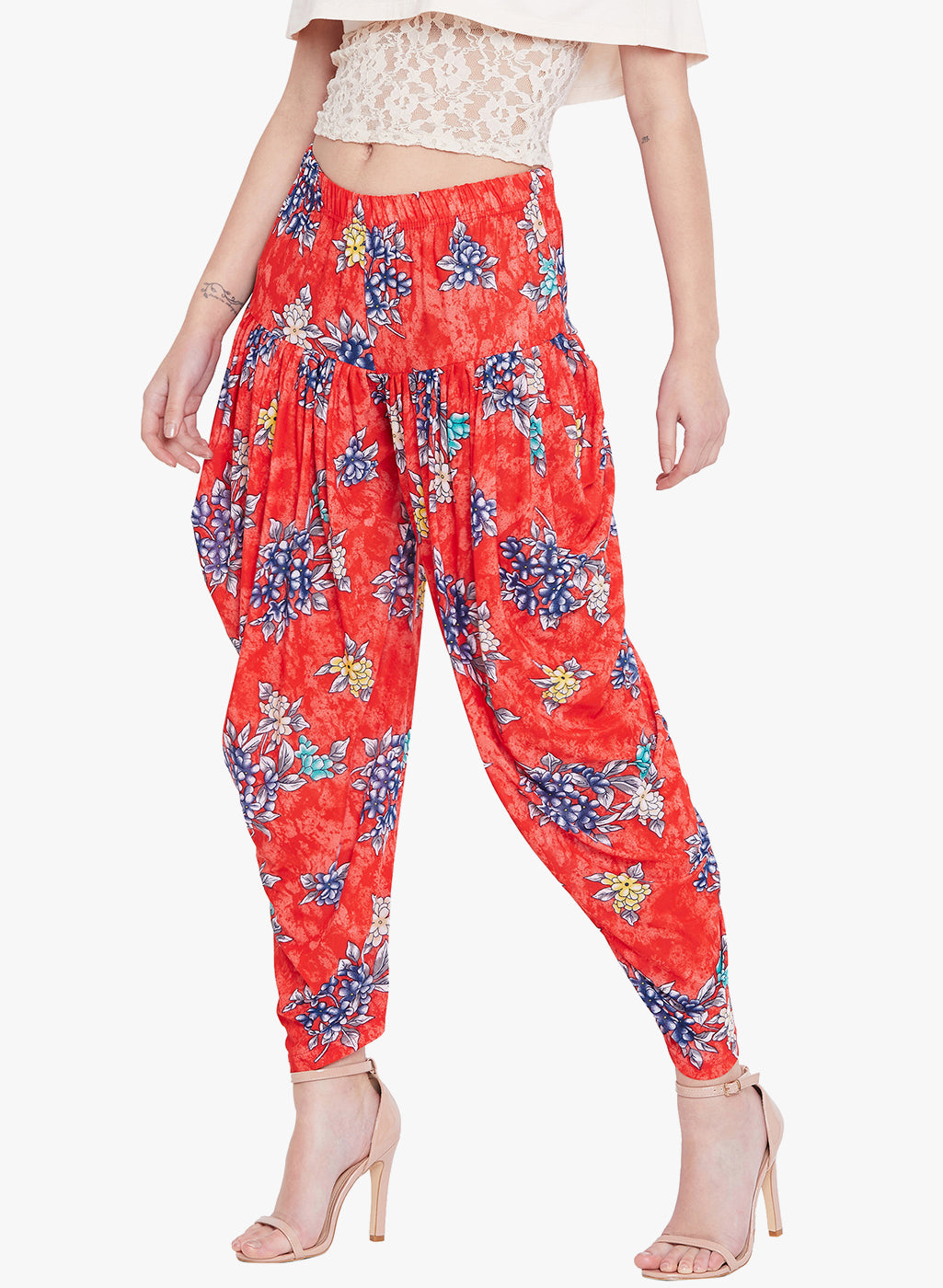 Floral Red Printed Dhoti