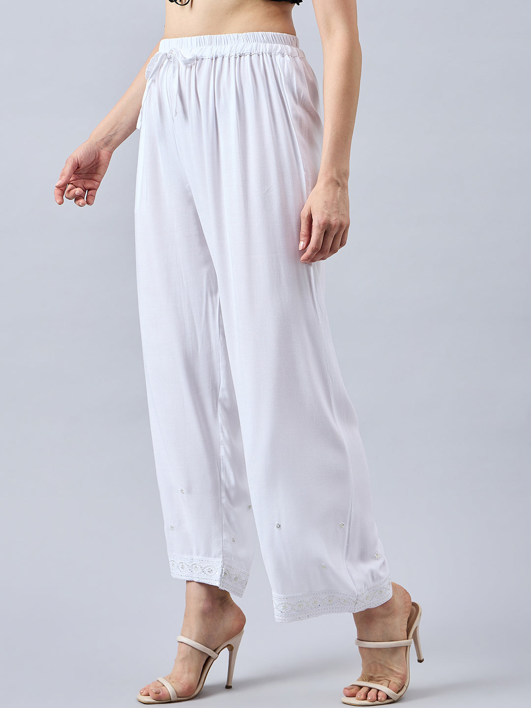 White Embellished Palazzo