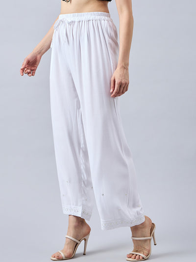 White Embellished Palazzo