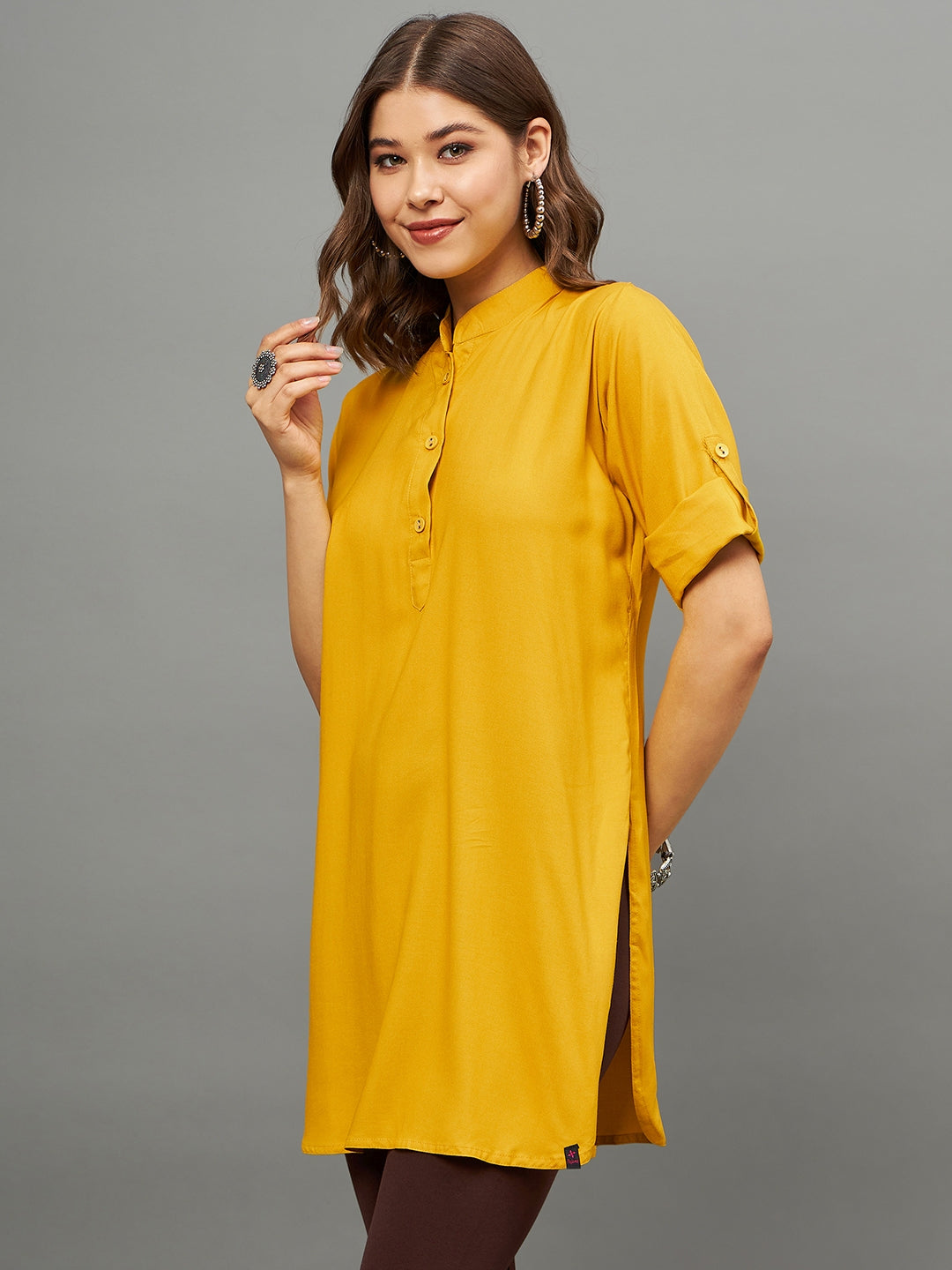 Bottle Green Solid Coloured Short Kurti - 32" Length