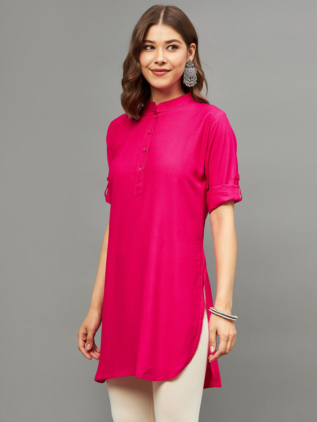 Bottle Green Solid Coloured Short Kurti - 32" Length