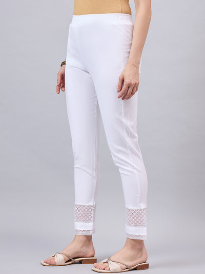 White Sequin Lace Pants M White