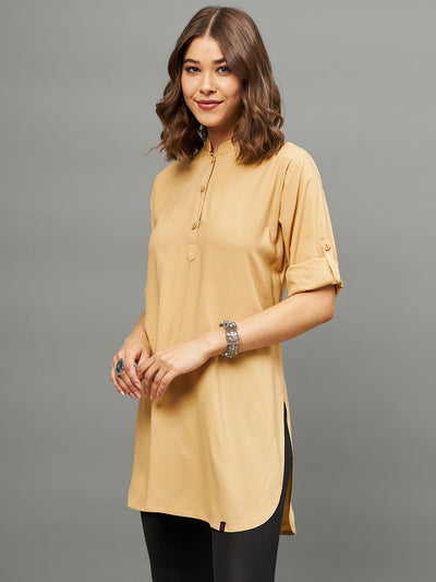Bottle Green Solid Coloured Short Kurti - 32" Length
