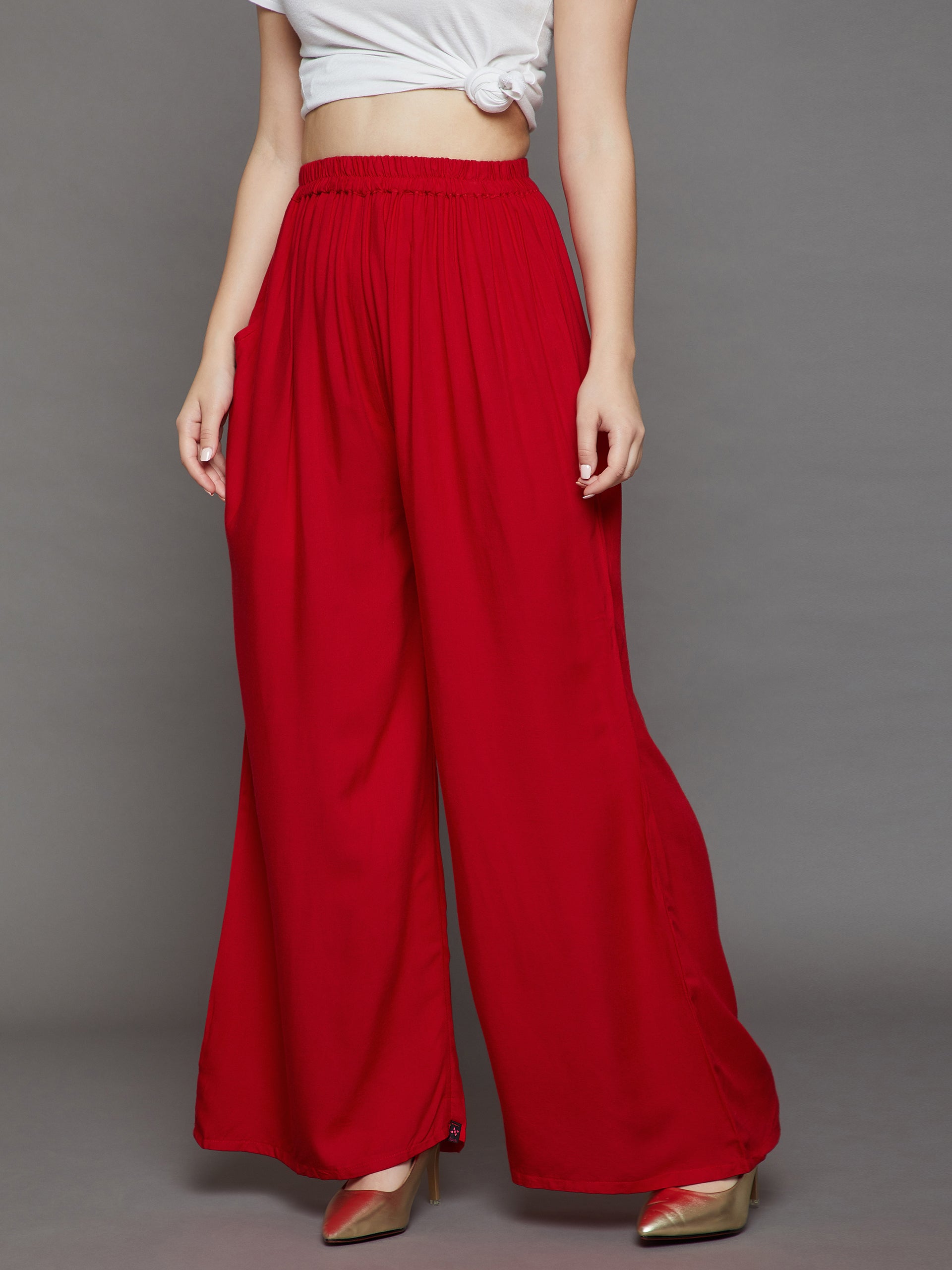 Red Plain Rayon Palazzo