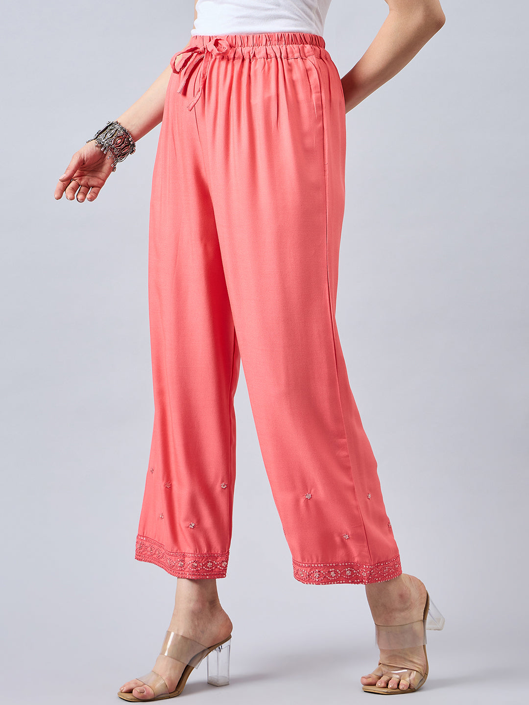 Peach Embellished Palazzo