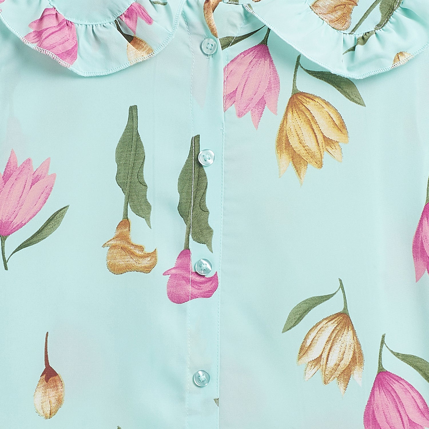 Kids Top Floral Printed Collar Pattern - Sea Green