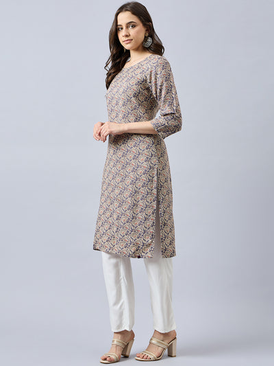 Women Floral Printed Round Neck Straight Kurta