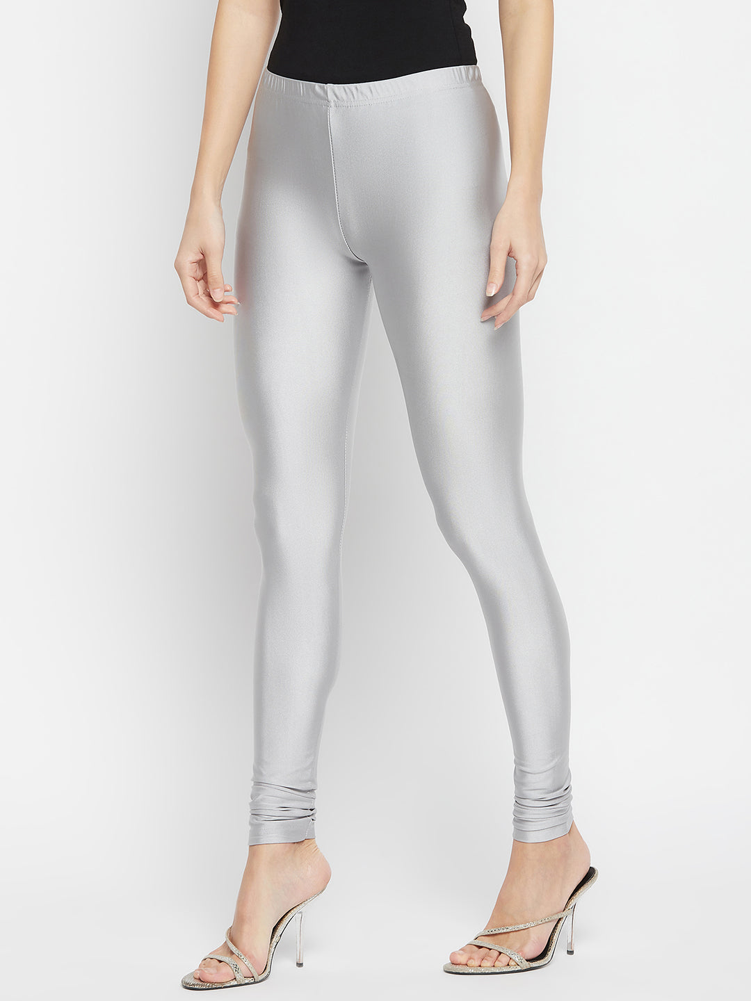 Light Grey Metallic Leggings - Ankle Length