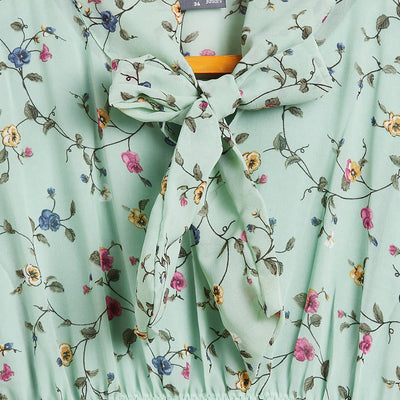 Kids Light Green Dye Dress with Floral Pattern