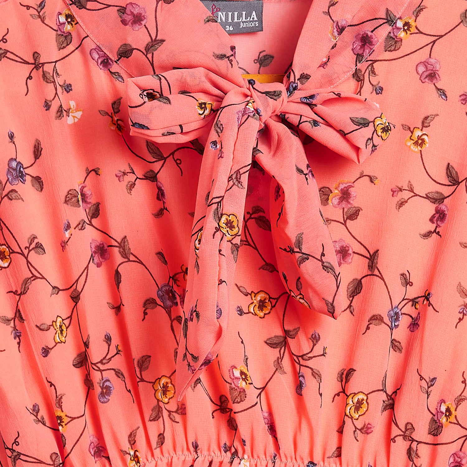 Kids Peach Dye Dress with Floral Pattern