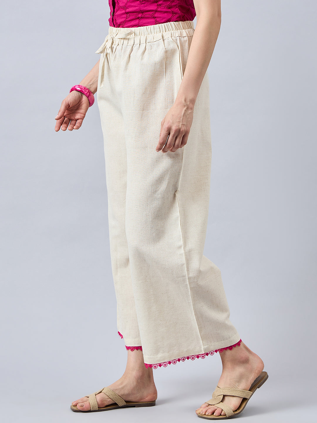 Cotton Palazzo With Rani Pink Lace Detailing