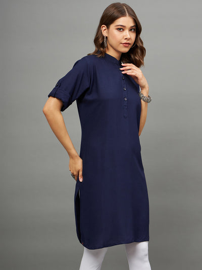 Bottle Green Solid Coloured Short Kurti - 32" Length