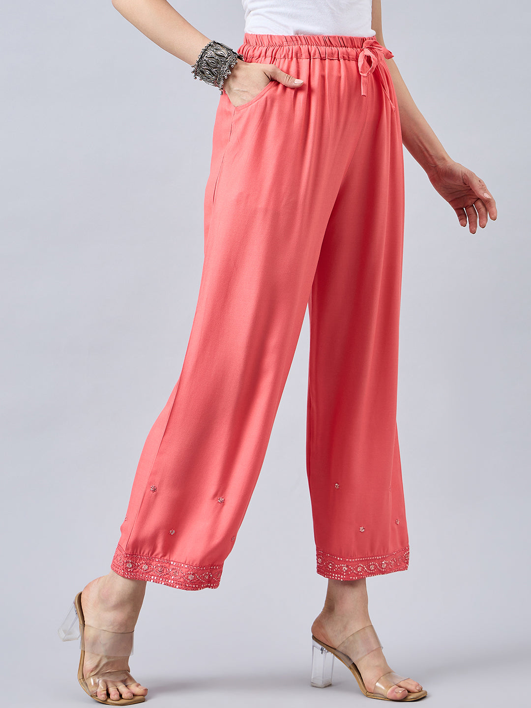 Peach Embellished Palazzo