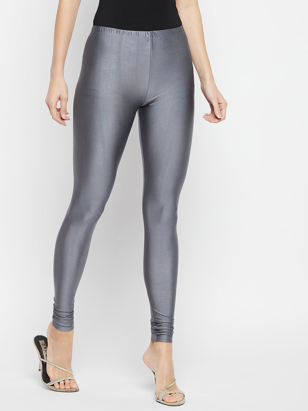 Dark Grey Metallic Leggings - Ankle Length