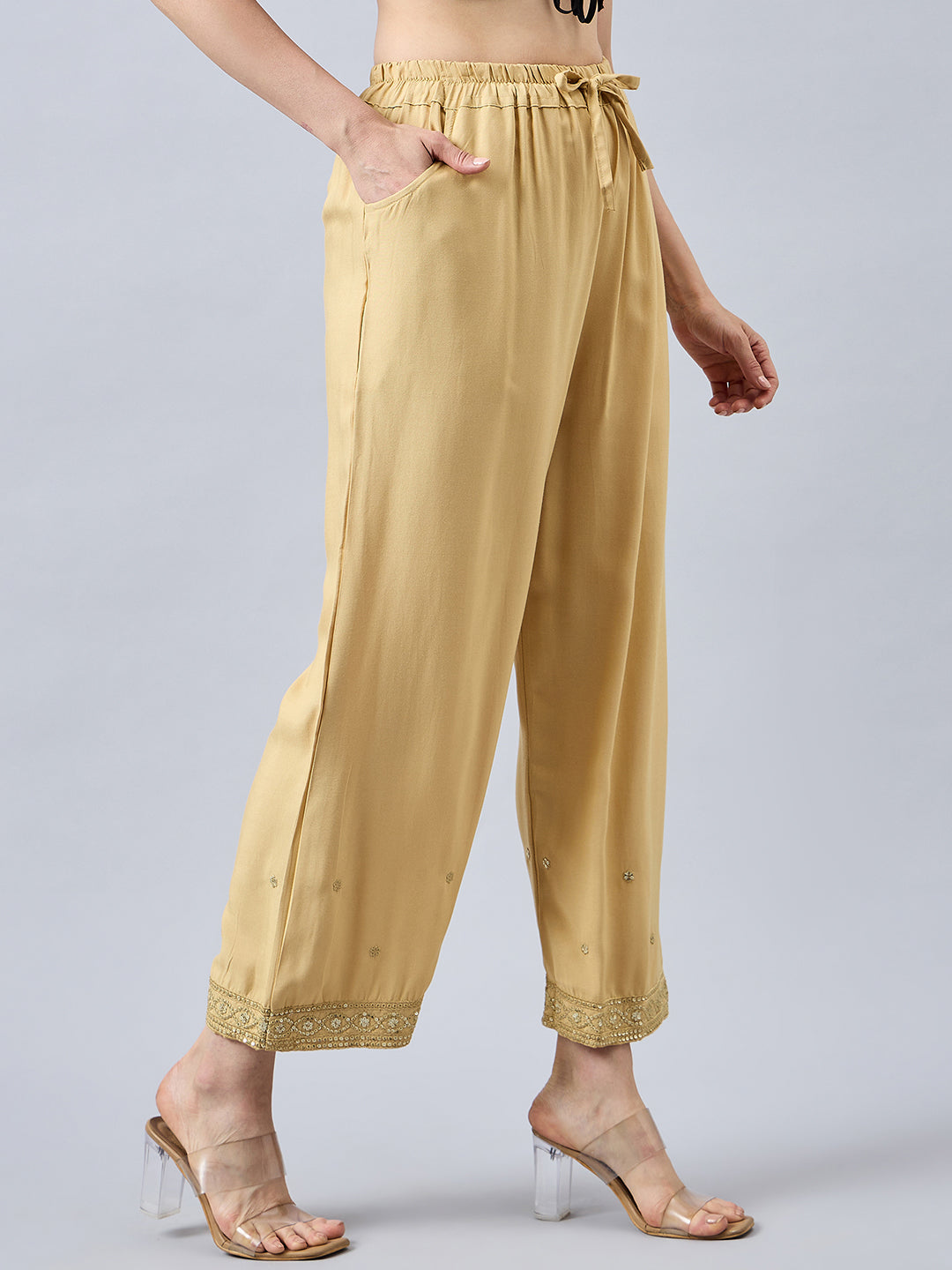 Beige Embellished Palazzo