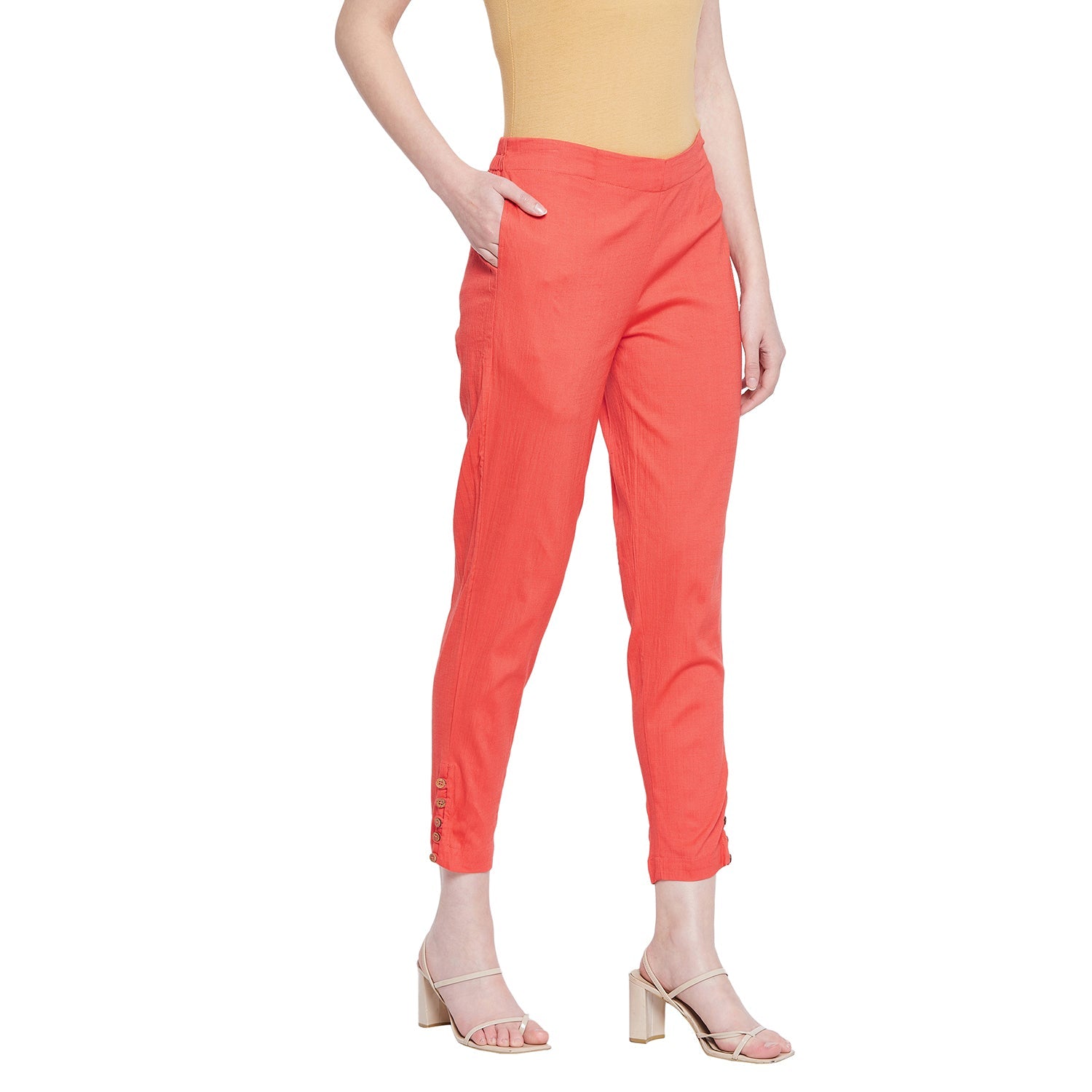 Yellow Button Pant Salmon