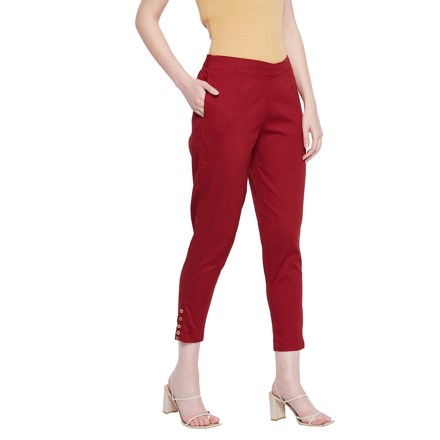 Light Grey Regular Fit Kurti Pant Maroon M