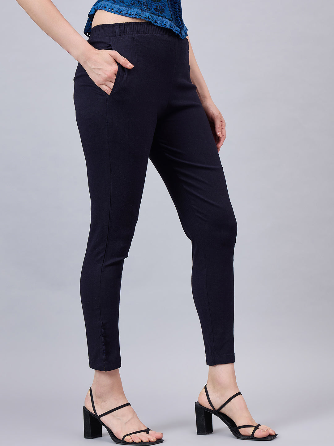 Navy Blue Regular Fit Potli Pants
