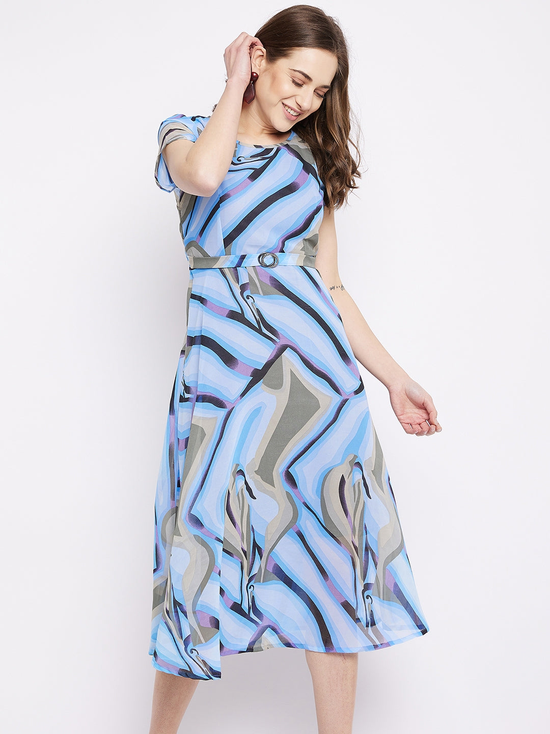 Round neck short dresses . blue 2XL