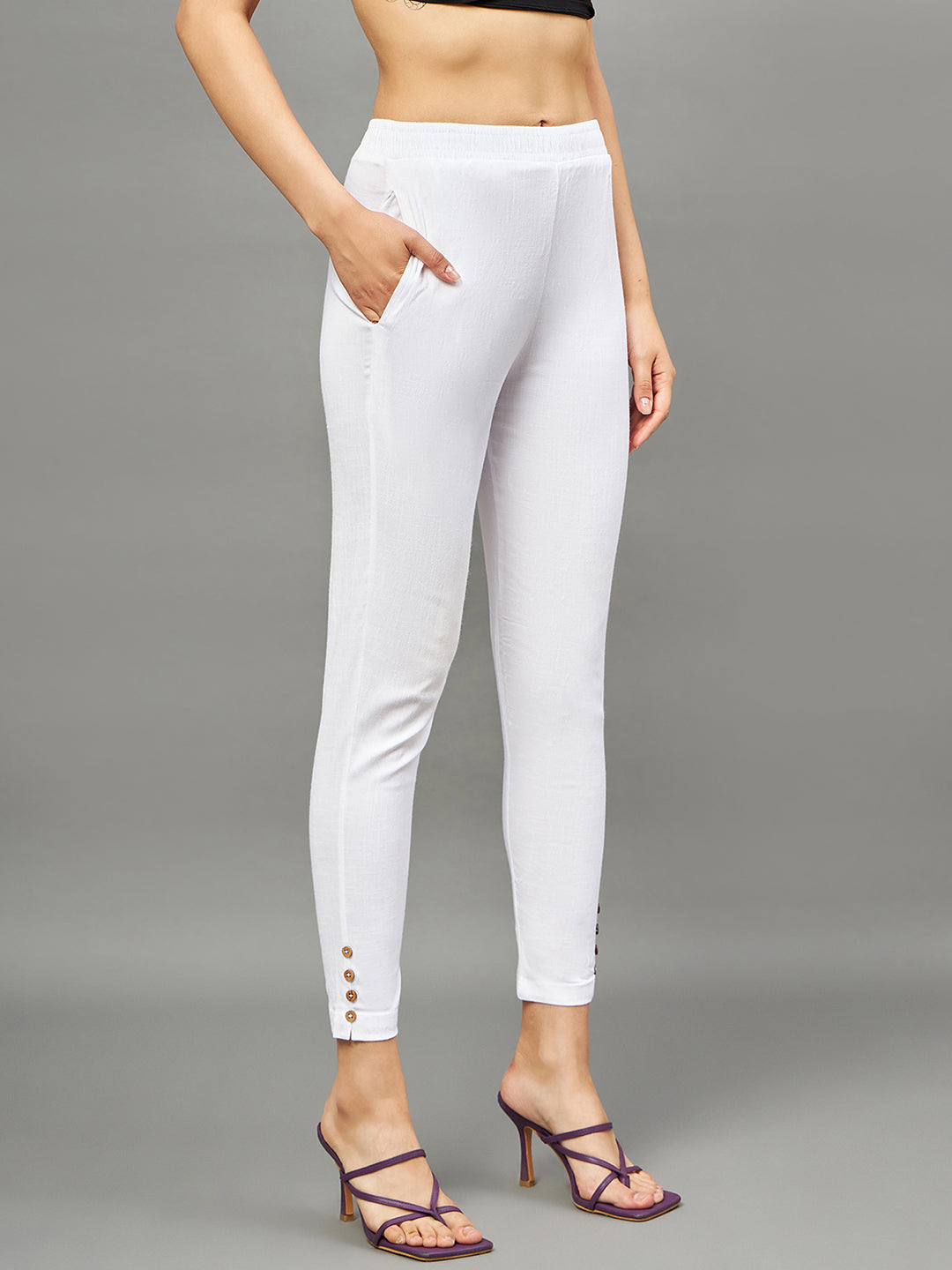 White Regular Fit Potli Pants 4XL