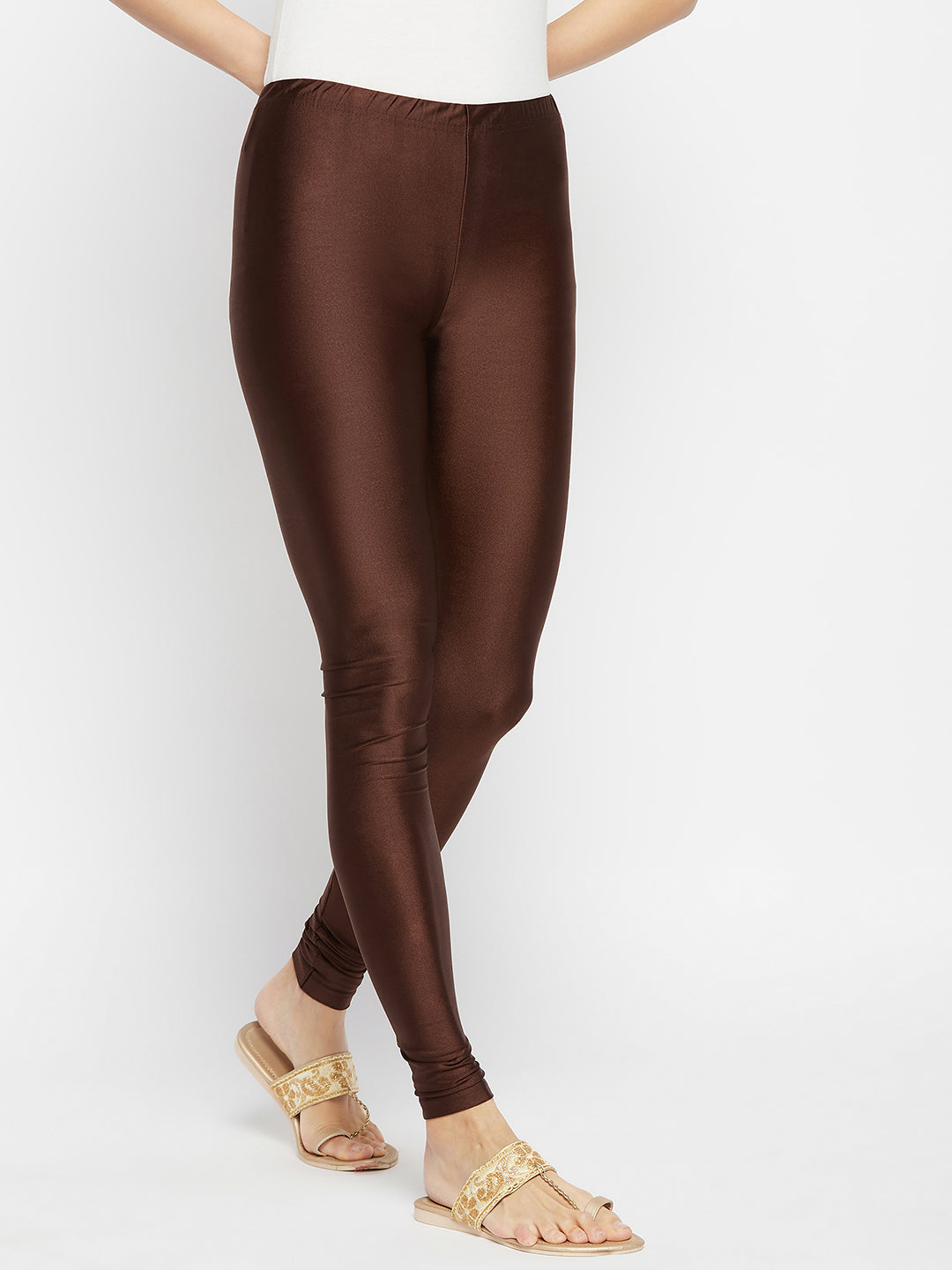 Cream Metallic Leggings - Ankle Length