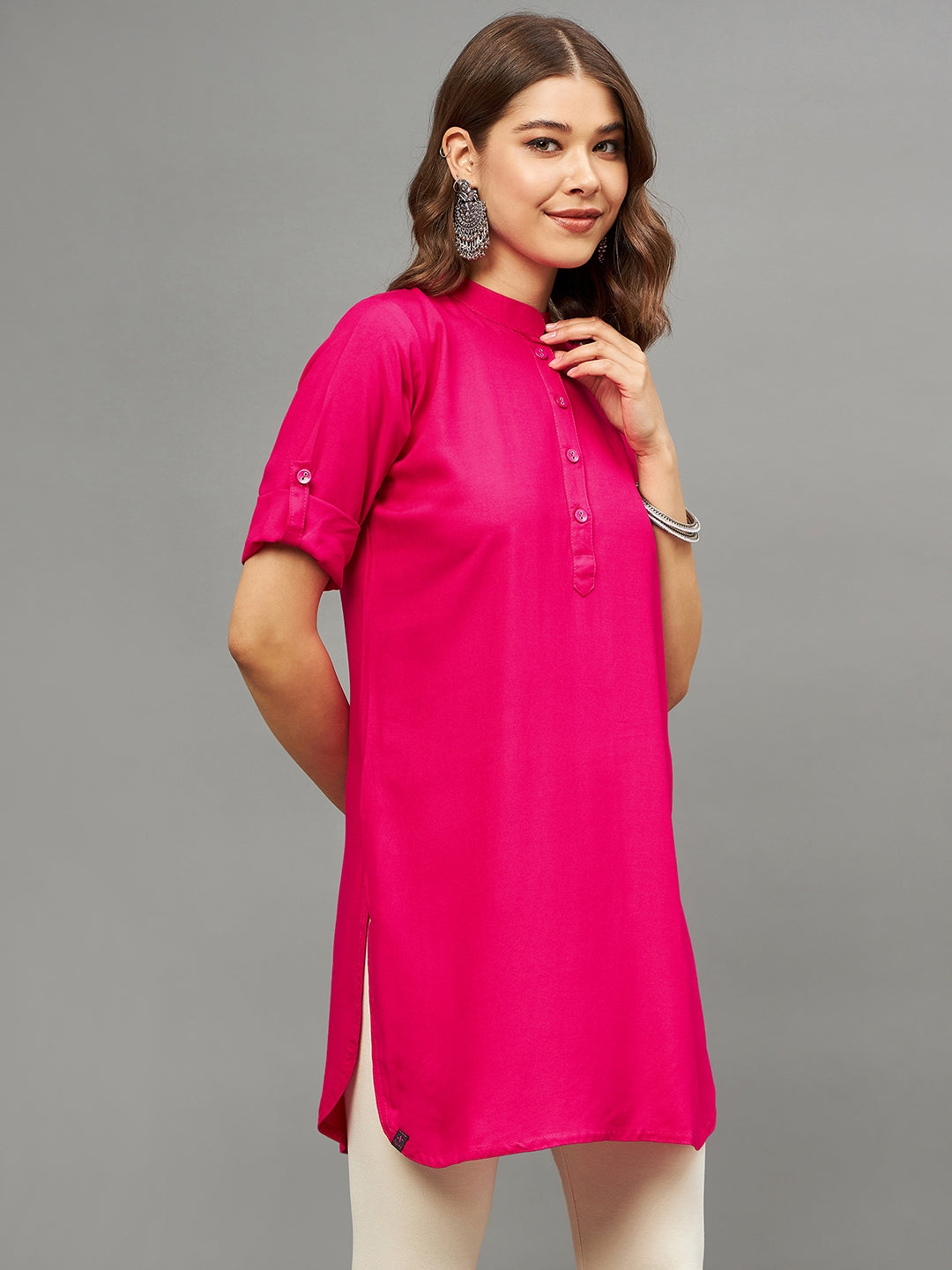 Bottle Green Solid Coloured Short Kurti - 32" Length