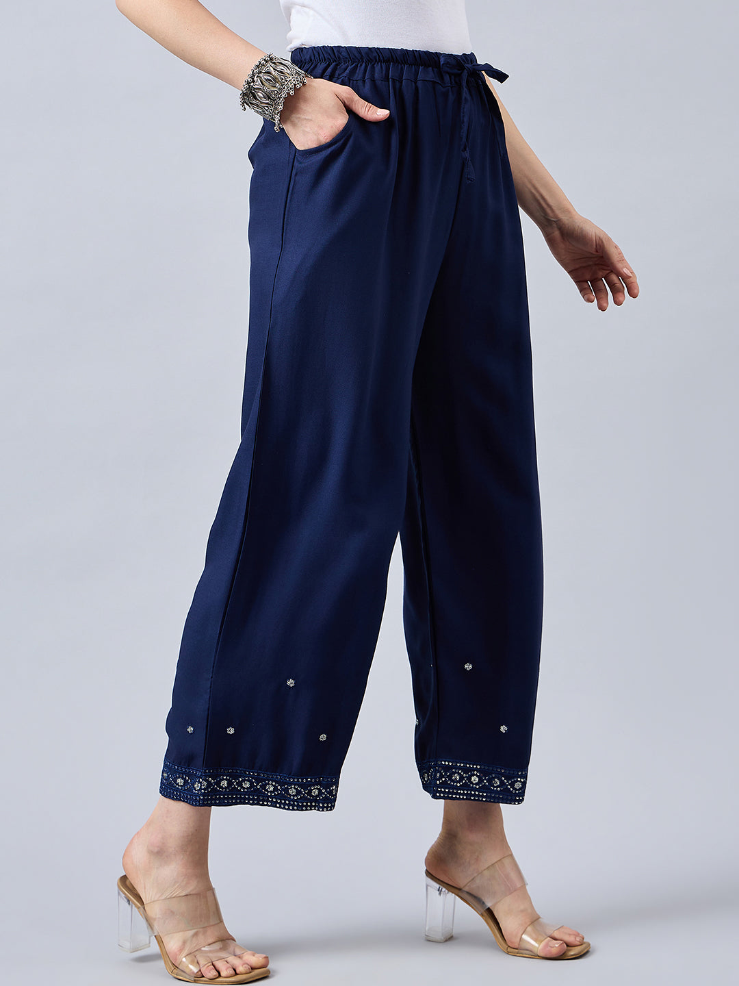 Navy Blue Embellished Palazzo