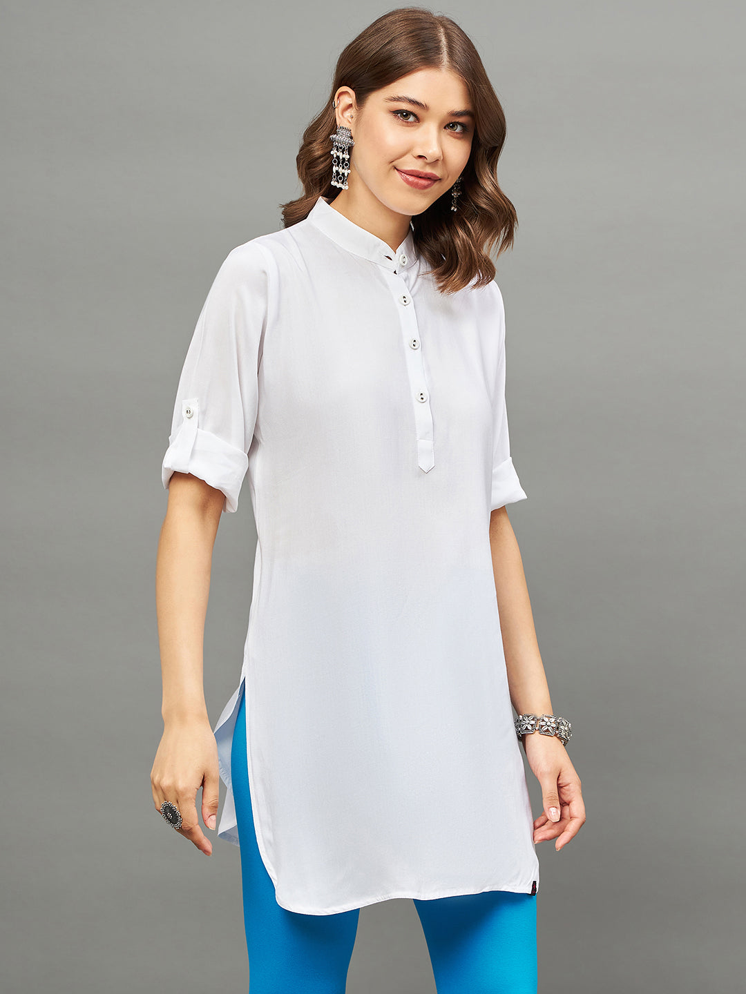 Bottle Green Solid Coloured Short Kurti - 32" Length