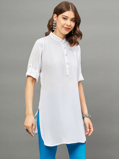 Bottle Green Solid Coloured Short Kurti - 32" Length