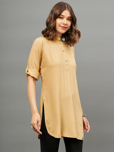 Bottle Green Solid Coloured Short Kurti - 32" Length