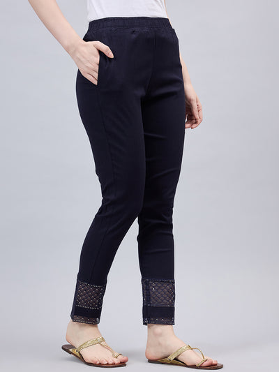 Navy Blue Sequin Lace Pants Navy