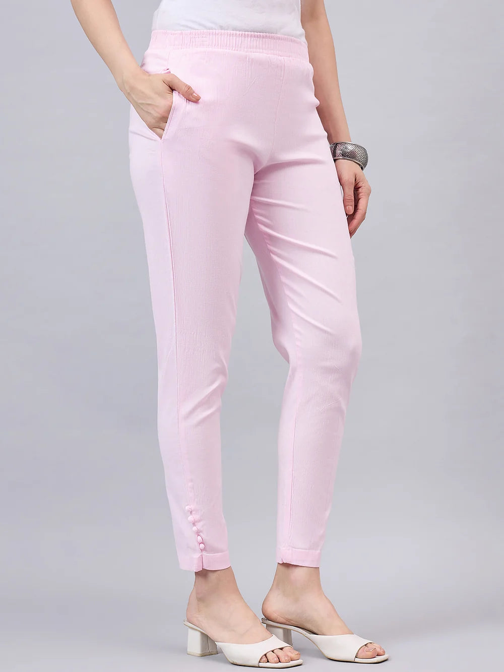 Baby Pink Regular Fit Potli Pants