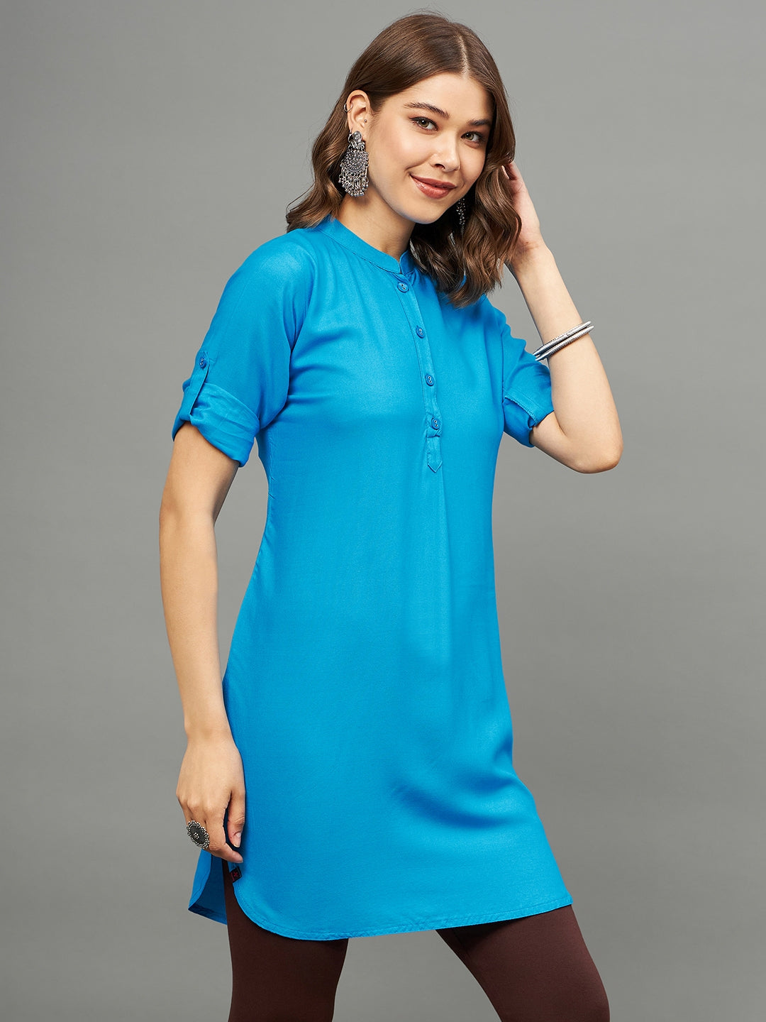 Bottle Green Solid Coloured Short Kurti - 32" Length