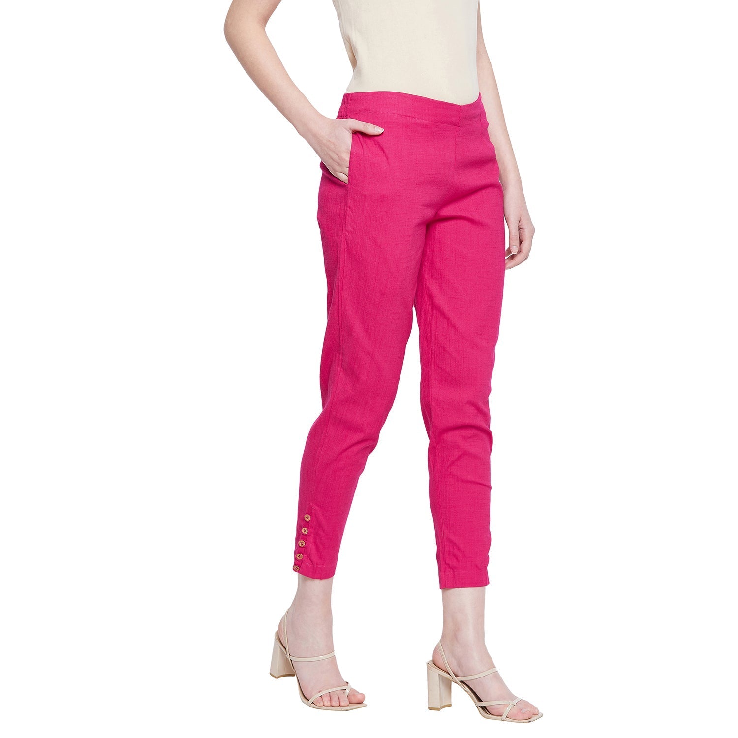 Pink Women Mid Rise Parallel Trousers – pluss.in