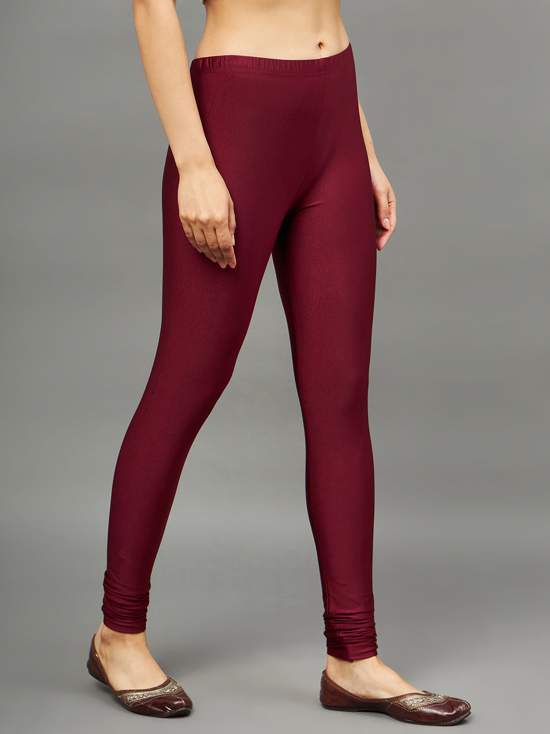 Maroon Metallic Leggings - Ankle Length
