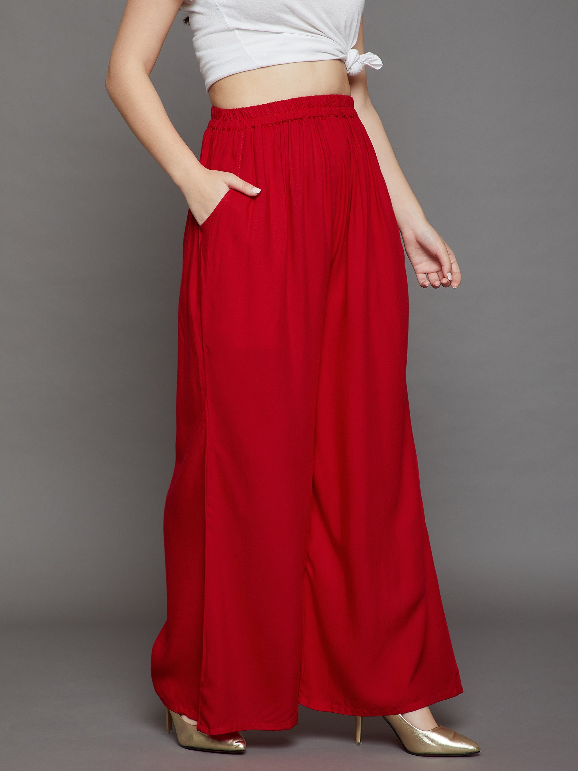 Red Plain Rayon Palazzo