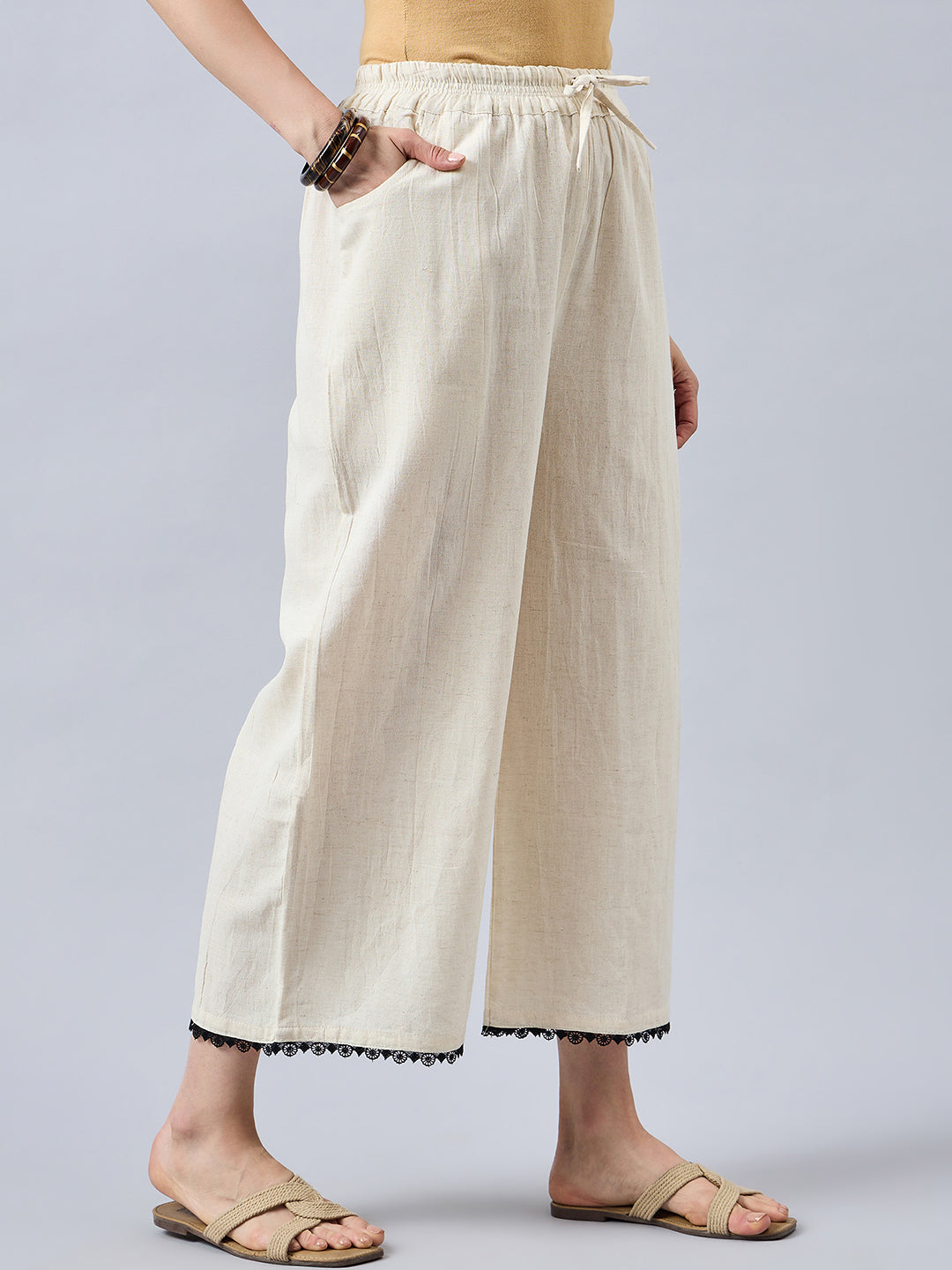 Cotton Palazzo With Black Lace Detailing