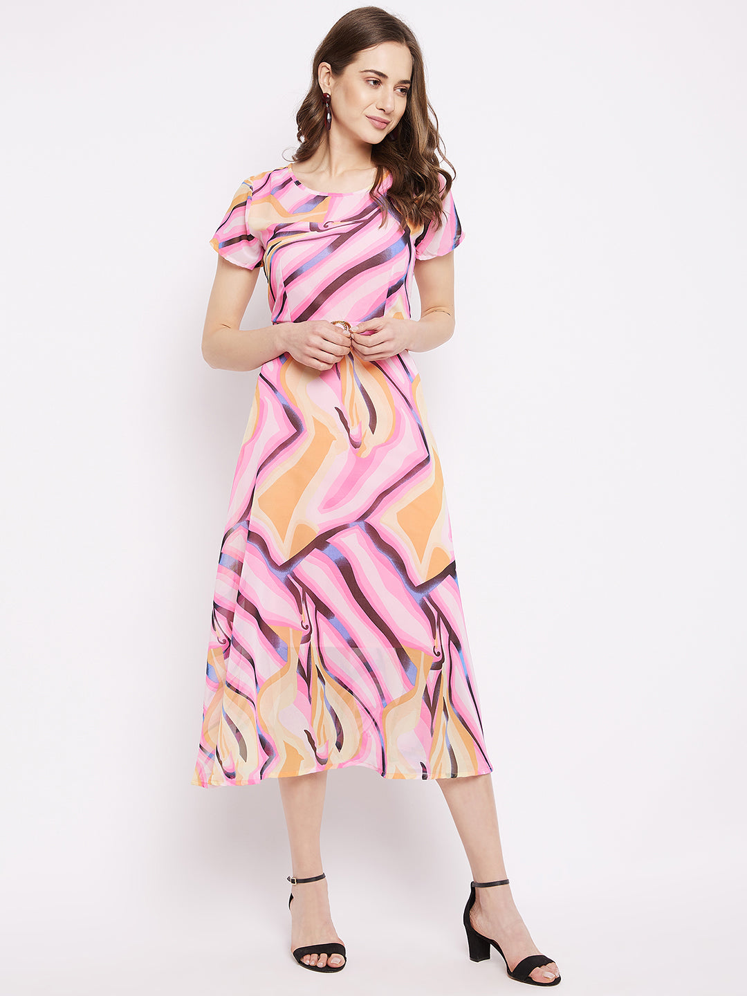 Round neck short dresses . pink 2XL
