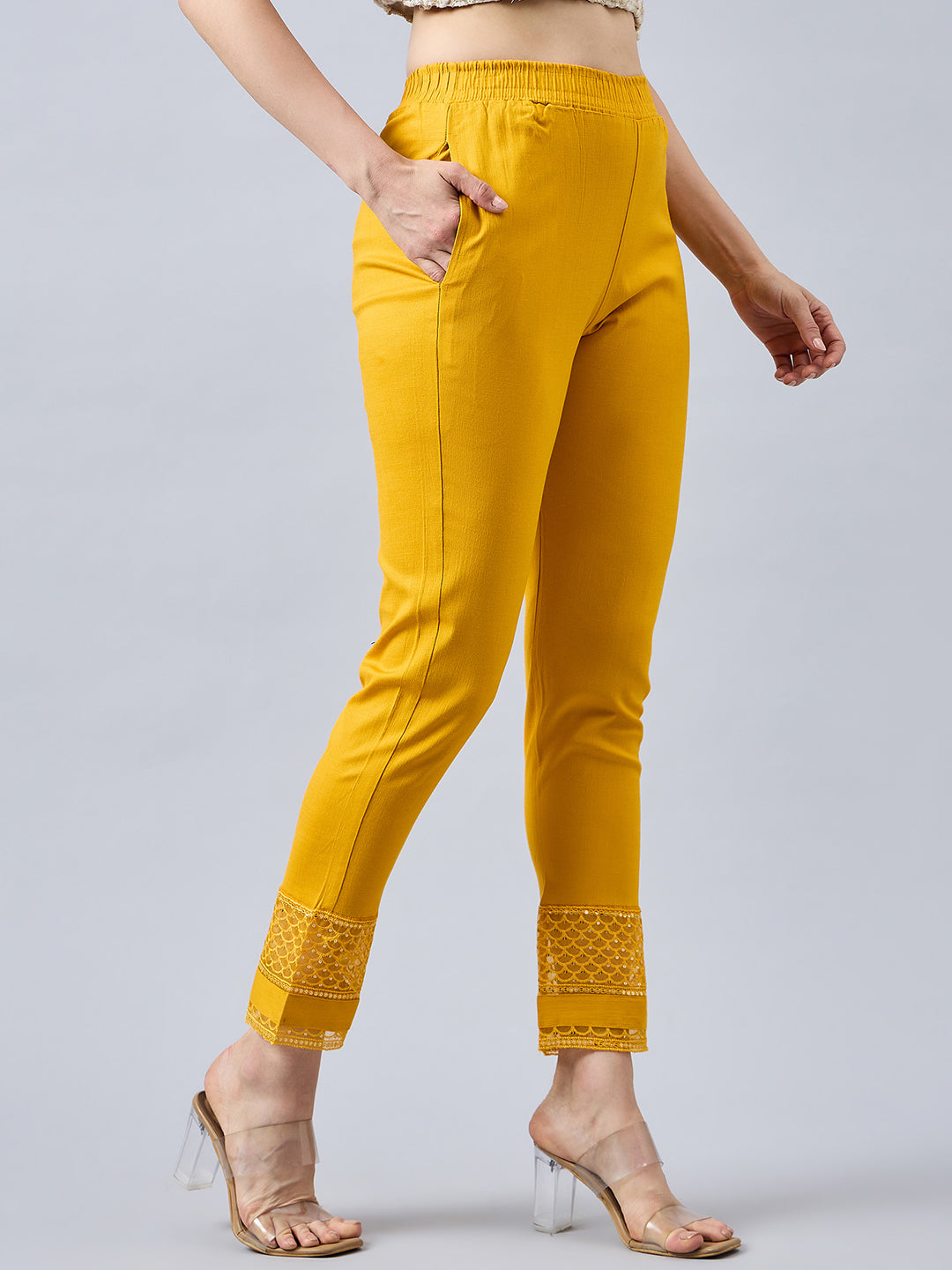 Mustard Sequin Lace Pants