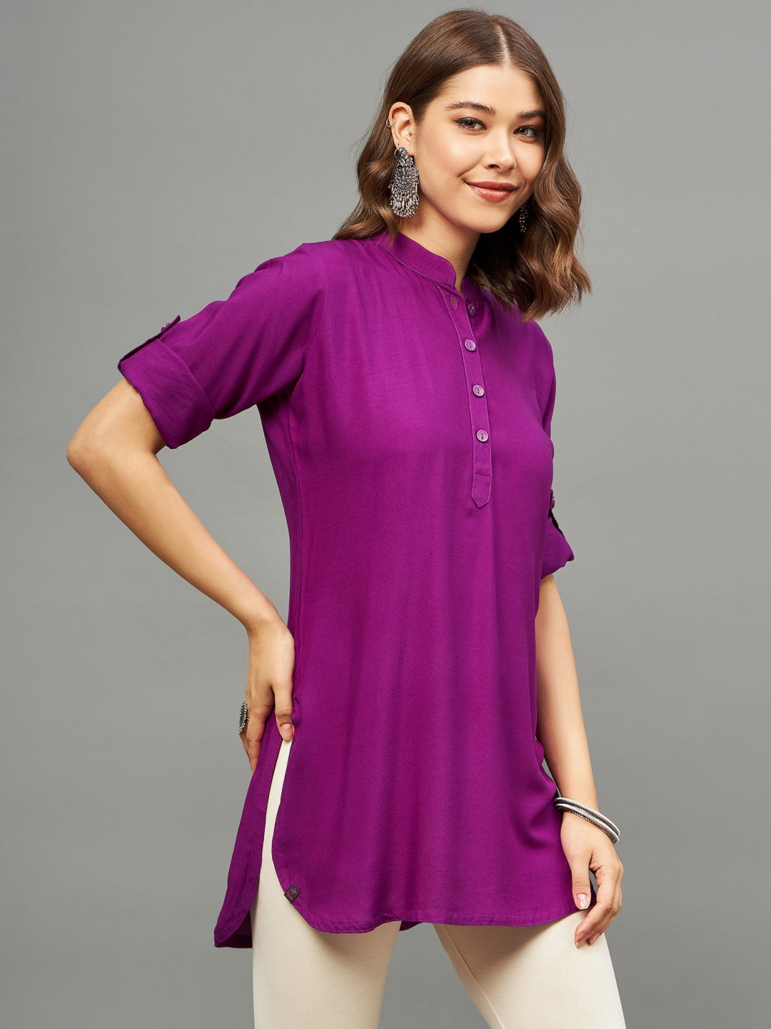 Purple Solid Coloured Short Kurti - 32" Length