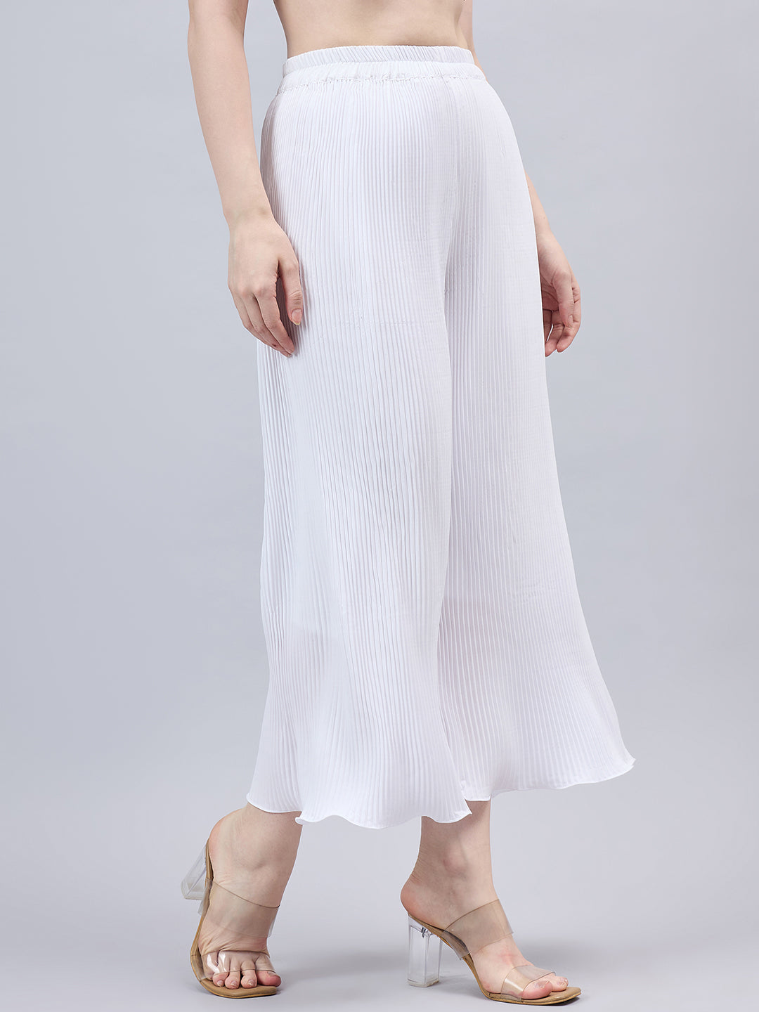 White Pleated Chiffon Palazzo