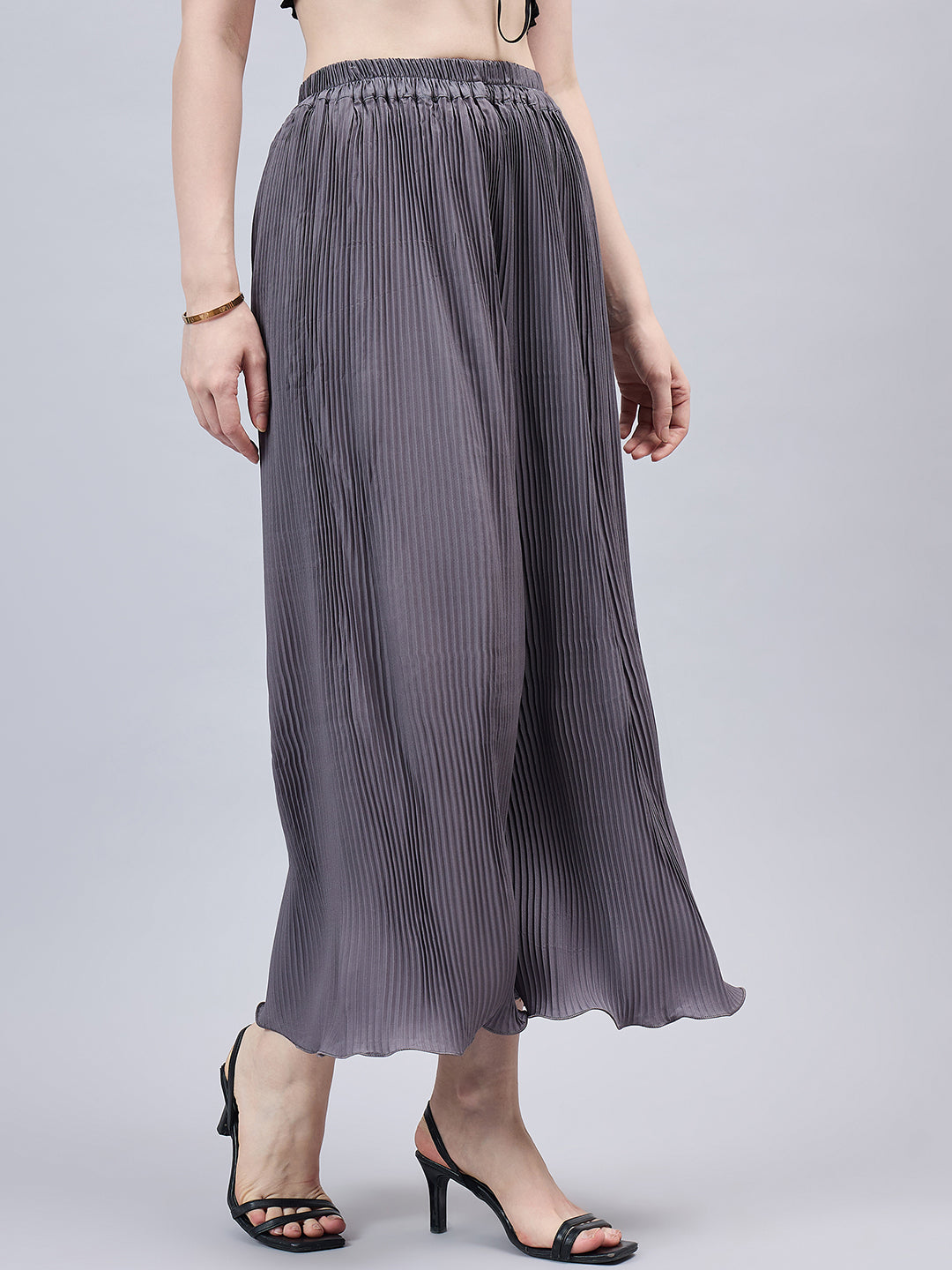 Grey Pleated Chiffon Palazzo