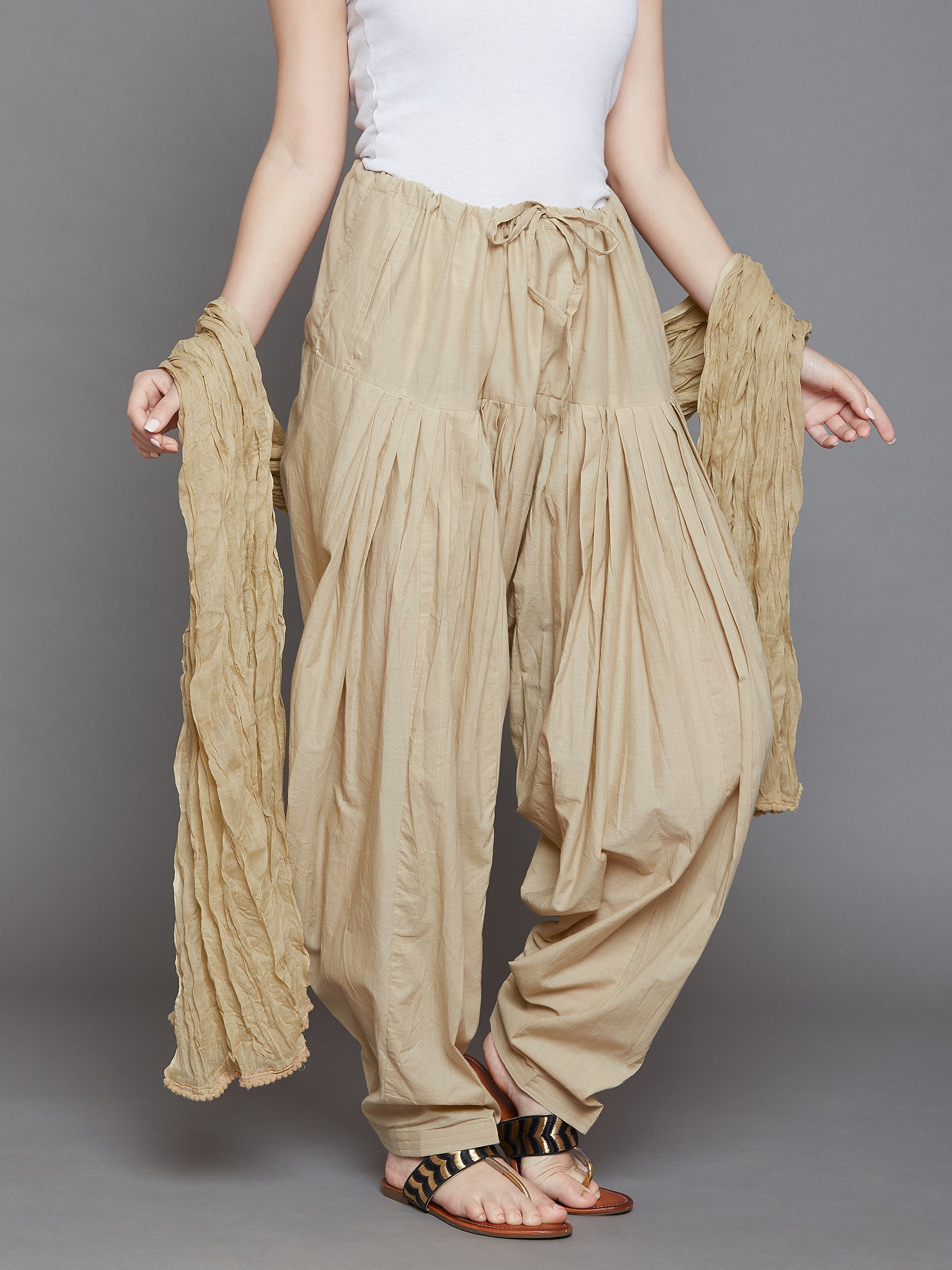 Fawn/Skin Cotton Plain Patiala with Dupatta