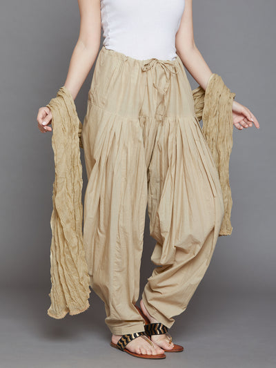 Fawn/Skin Cotton Plain Patiala with Dupatta