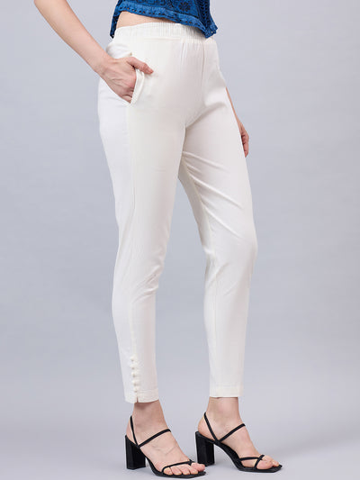 Cream Regular Fit Potli Pants