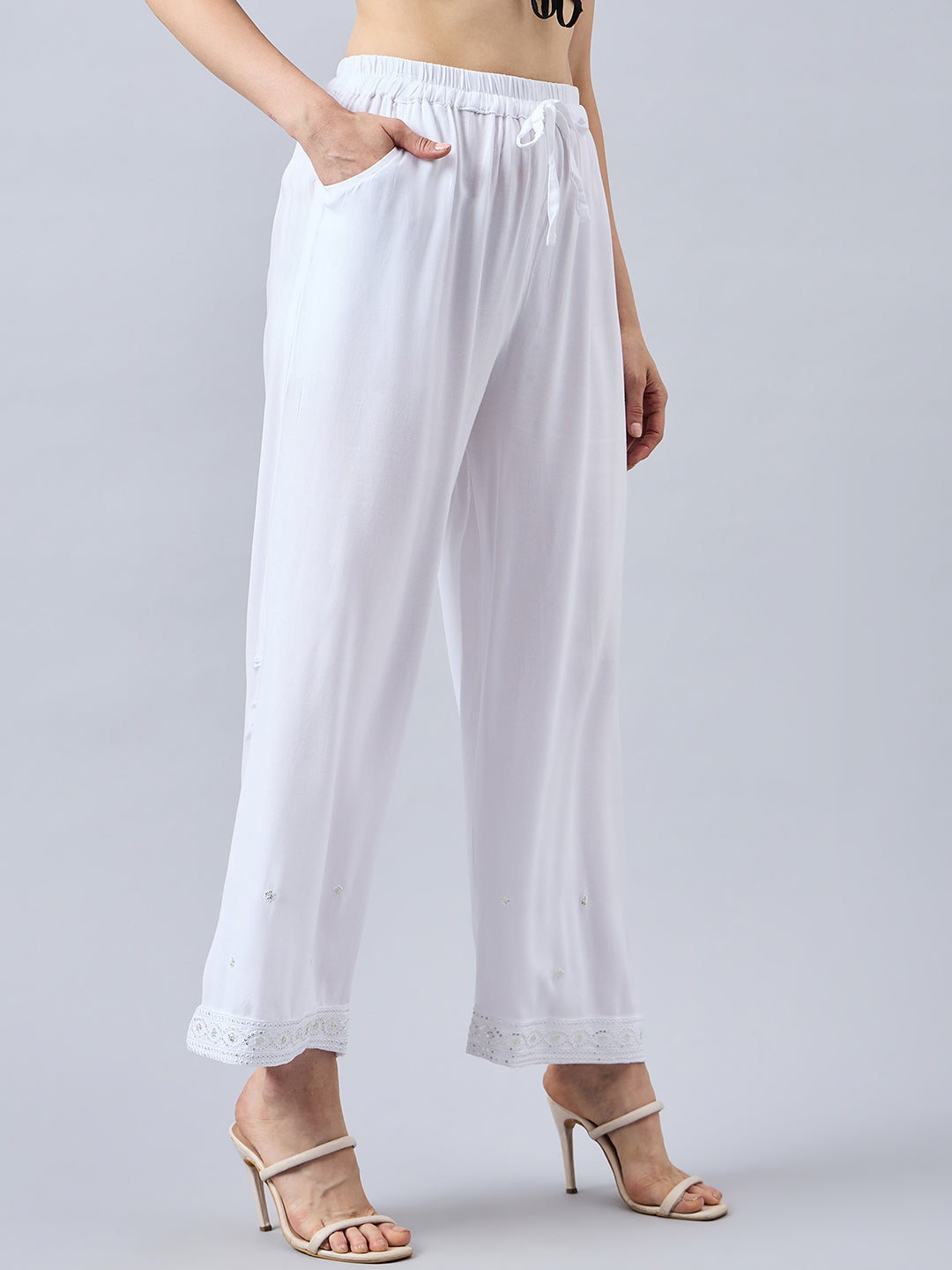 White Embellished Palazzo